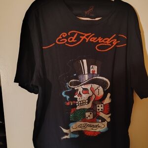 Ed Hardy Black Tee with Colorful Skull Design